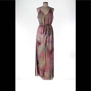 Lavender Brown Multi Color Tie Waste Dress, NWT
